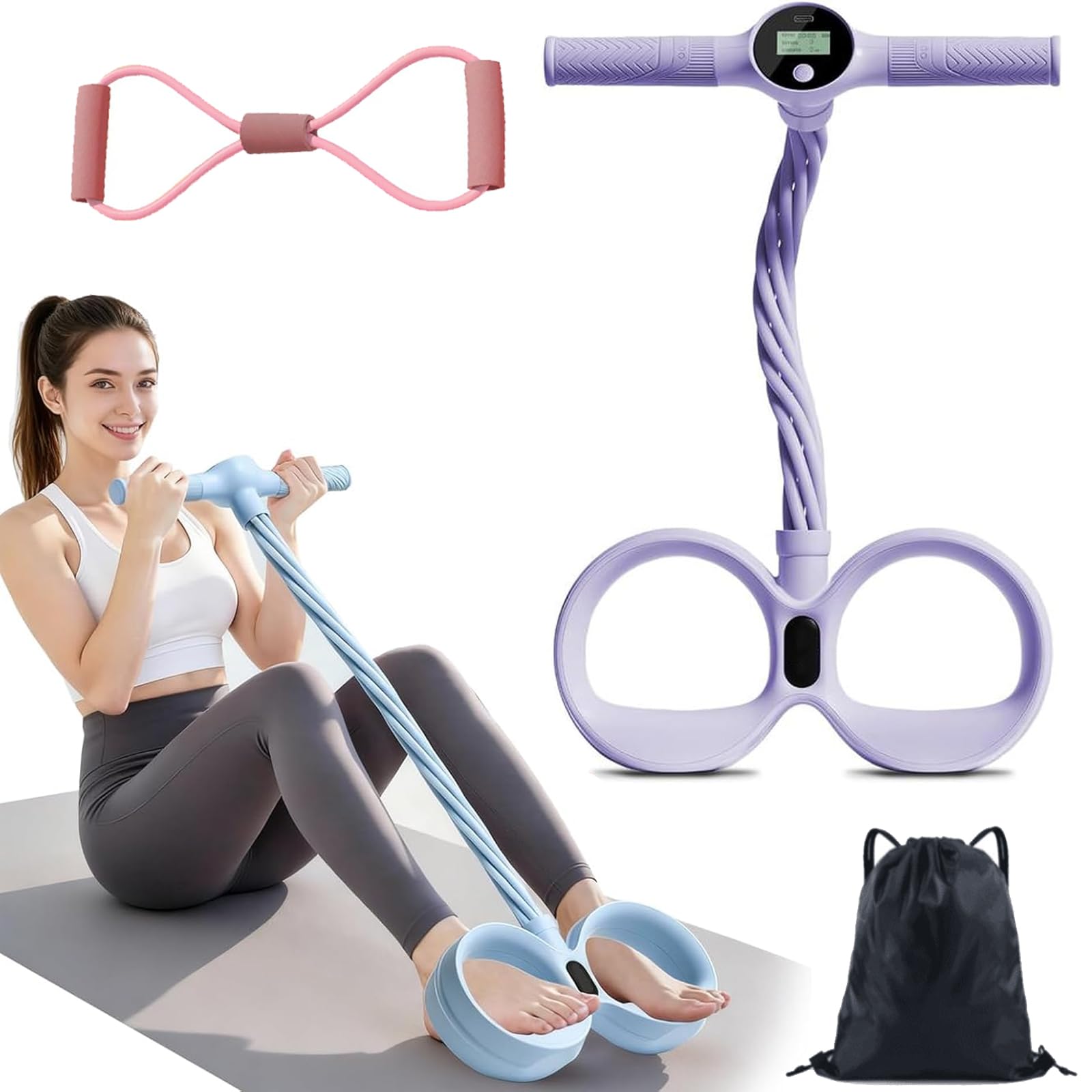 Extractor de pedal inteligente, pedal de resistencia de 6 tubos con contador digital y asas, entrenador de resistencia portátil de cuerpo completo, para estiramiento de cuerpo completo, yoga