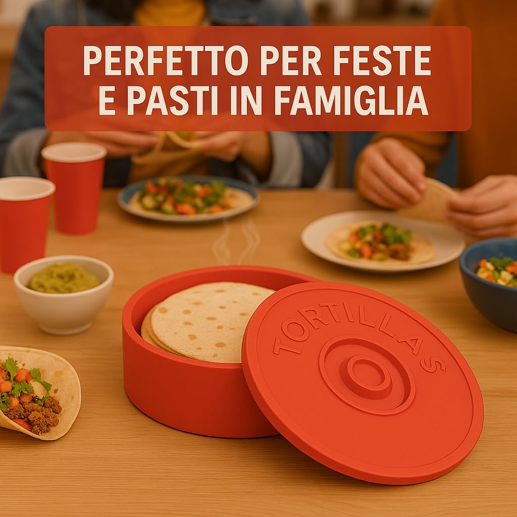 Tortilla Warmer - Tortillero Messicano per Mantenere Tortillas Messicane Calde - Fajitas - Burritos Messicano - Quesadillas - Tacos Messicani - 22 cm (Rosso)