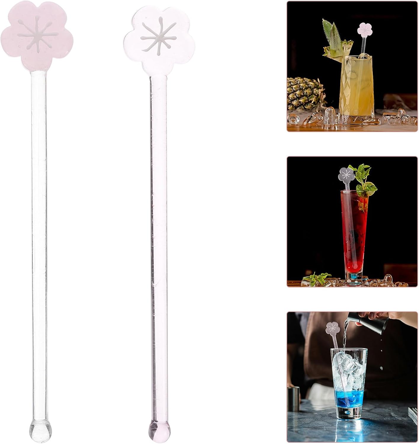 2pcs Pink Glass Swizzle Sticks with Decorative Star-shaped Tops for Juices
