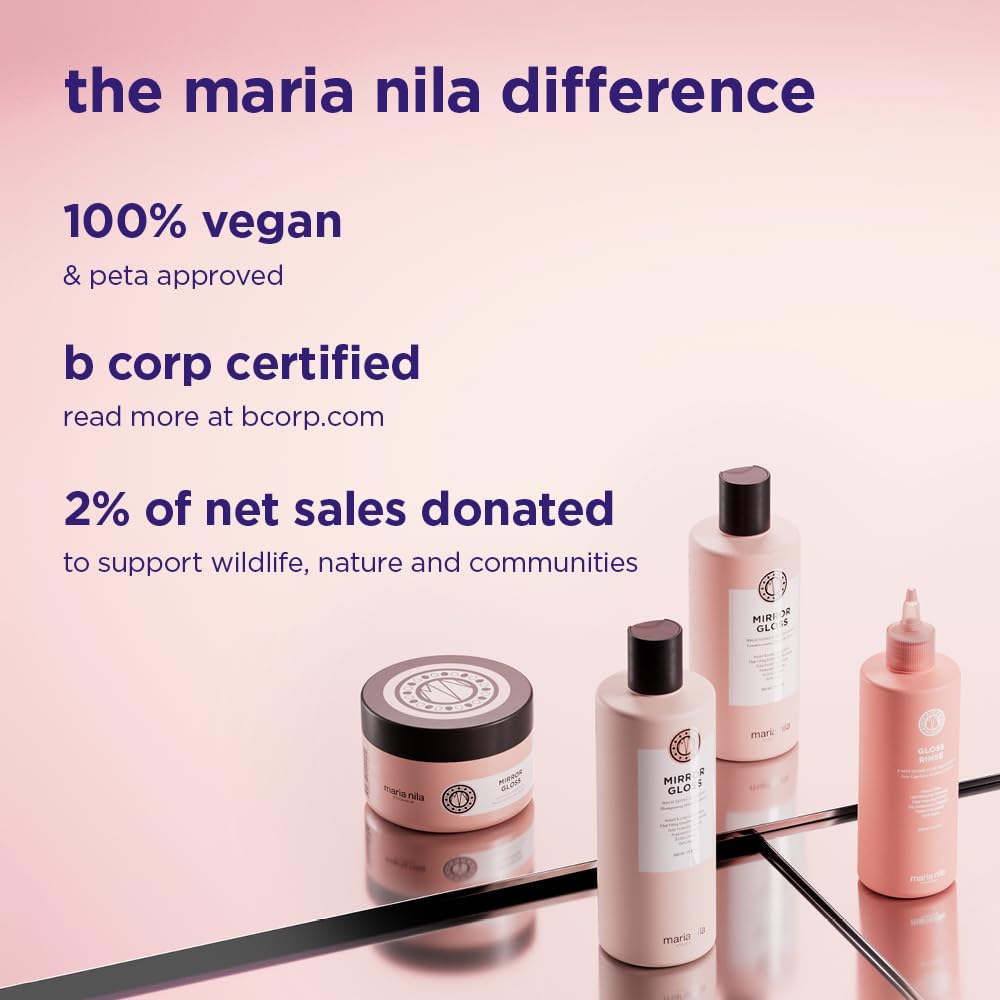 Maria Nila, Champú Mirror Gloss para cabello brillante y brillante, oligopéptidos de quinua se dirige a las hebras secas y opacas, mejorando el brillo y el reflejo de la luz, 100% vegano y libre de