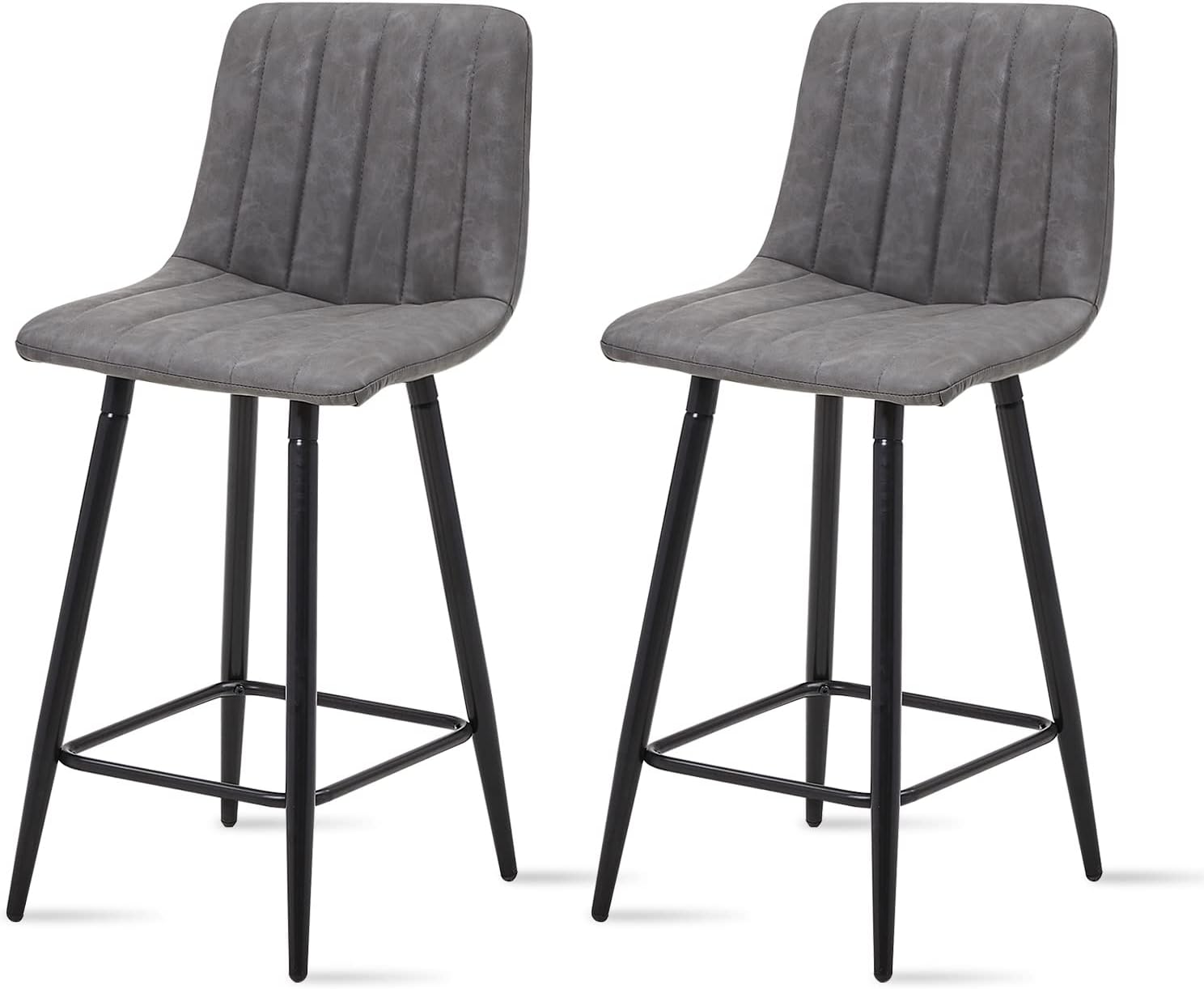 OFCASA Bar Stools Set of 2 Retro Faux Leather Upholstered Breakfast Bar Stools Vertical Stripped