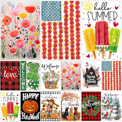 Yileqi Seasonal Garden Flag Set of 12 Double Sided 12 x...