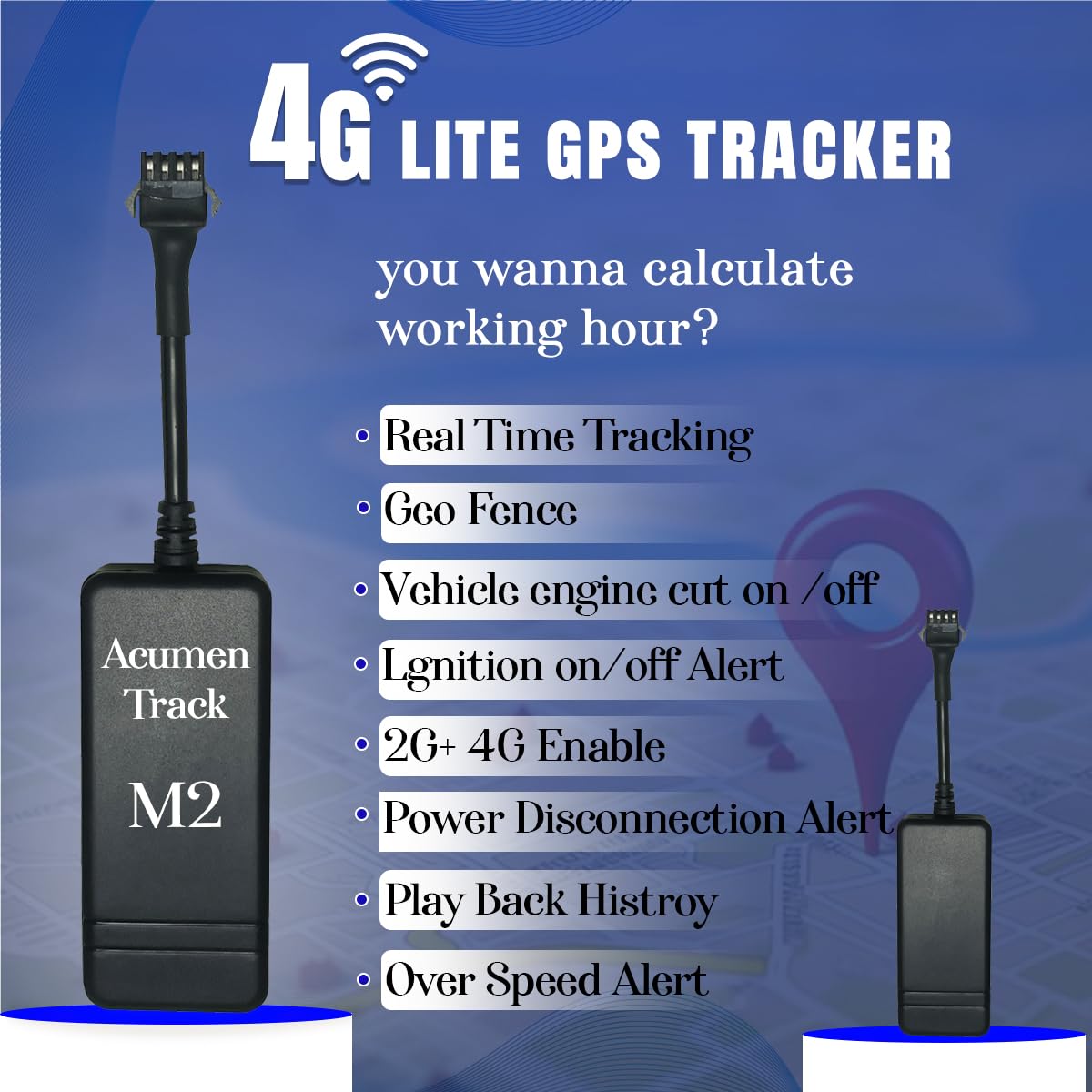 Acumen Track 4g Lite (300 Mah Battery, Engine Cut Off) Wired Hidden AI Smart GPS Tracker for Car, Bike,Truck Bus etc Location Tracking, Geo Fence with Next- Gen APP 1 Year GPS Device 1