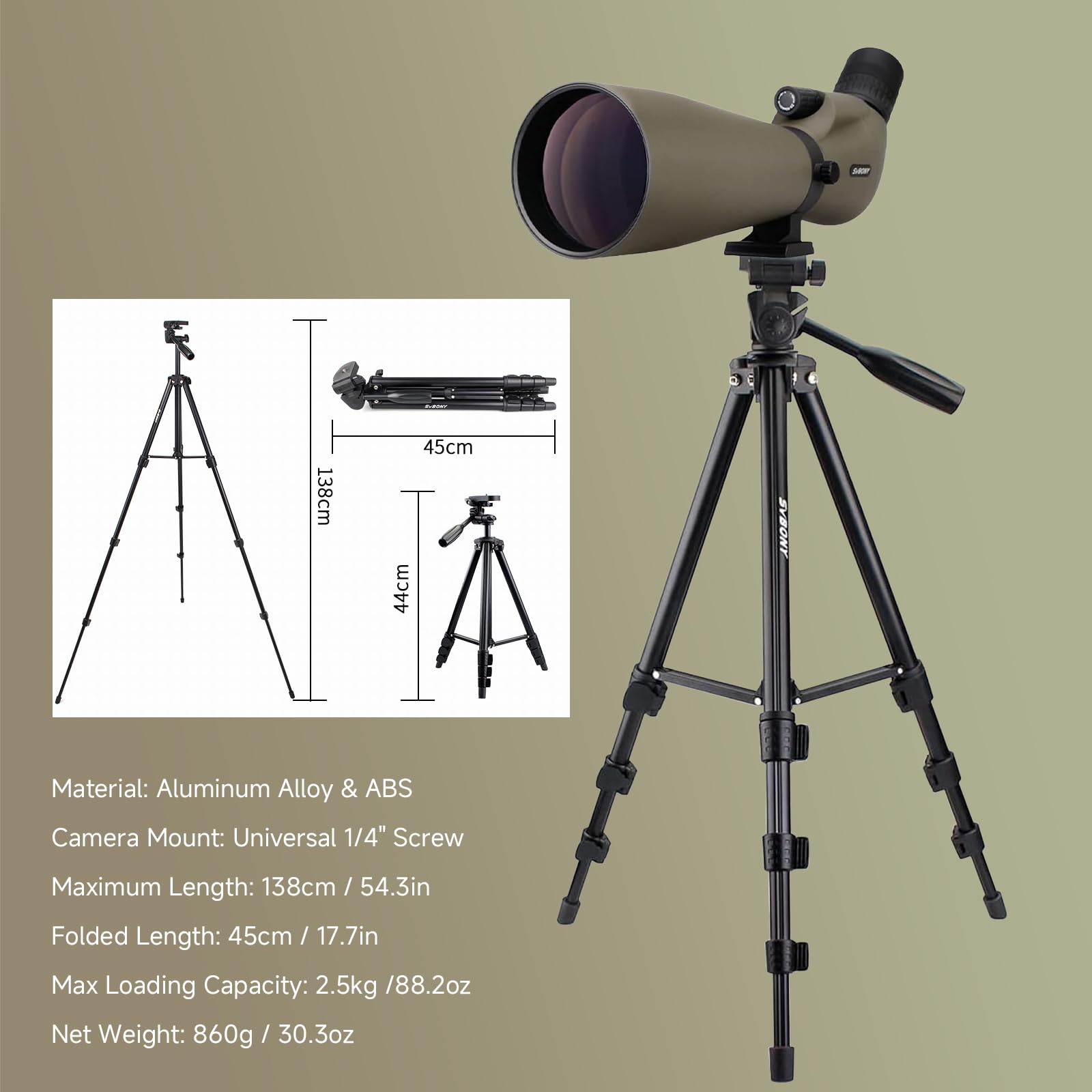 Svbony SV401 Cannocchiali con Doppio Treppiede, HD 20-60X80 Impermeabile Prisma di Porro Oculare Angolato Cannocchiale Monoculare per Tiro Al Bersaglio, Birdwatching