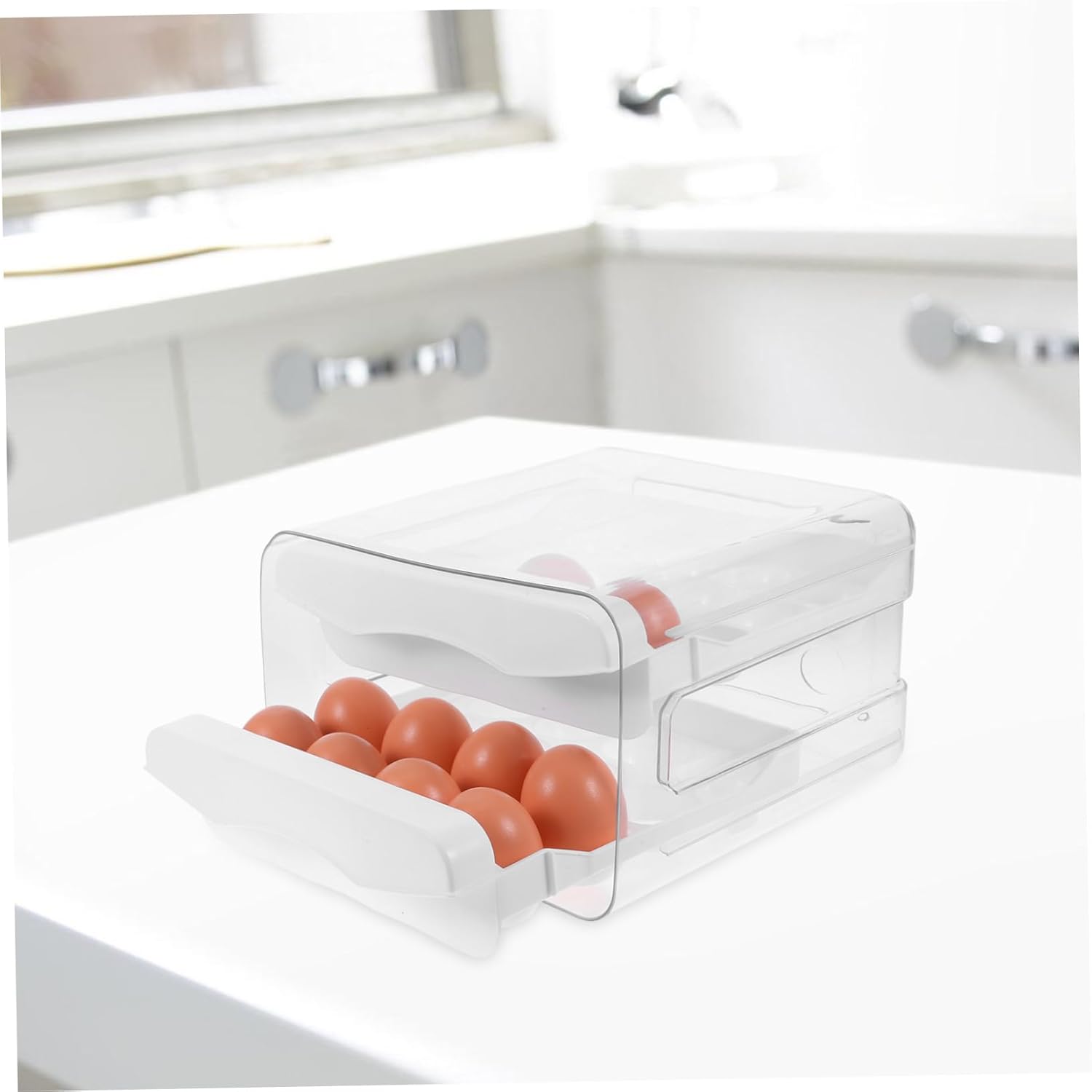 Zerodeko Transparent Double Layer Egg Storage Box with Lid Egg Organizer for Fridge and Kitchen Countertop Versatile Storage and Freshness Protection