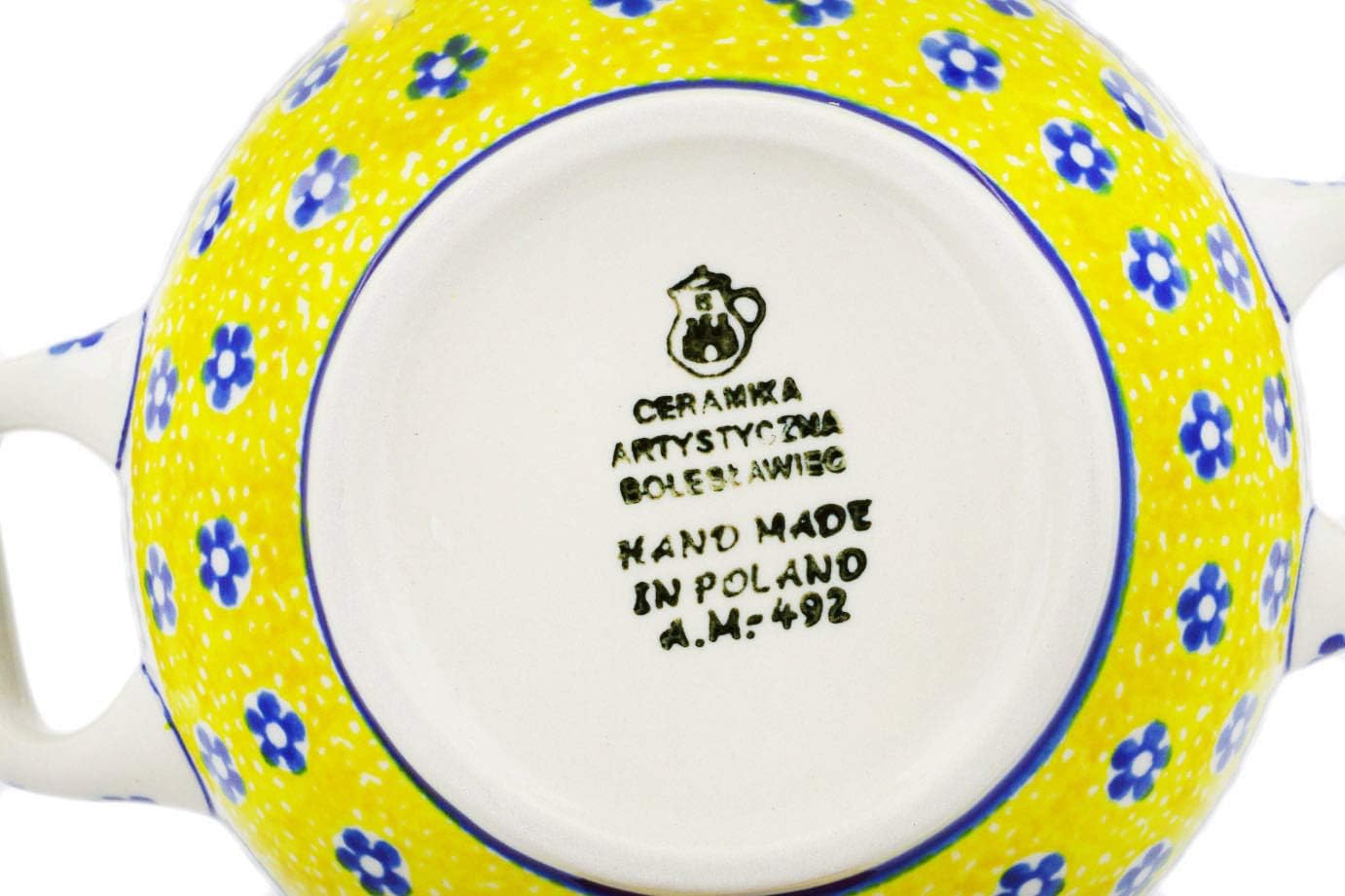 Polmedia Polish Pottery Bouillon Cup - Sunburst Daisies Pattern Handmade in Boleslawiec Poland by Ceramika Artystyczna + Certificate of Authenticity