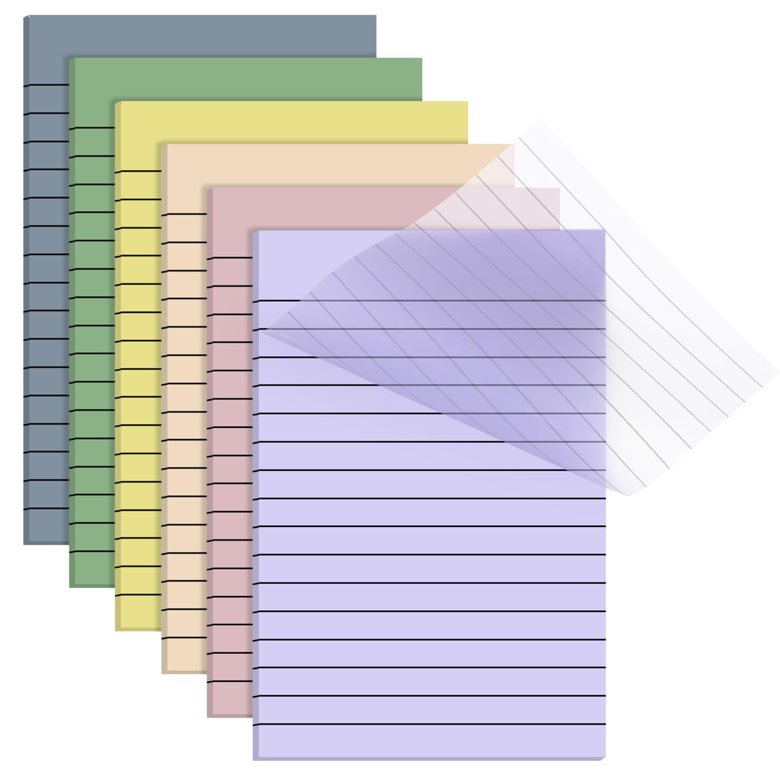 Yinder Transparente Haftnotizen, durchsichtig, liniert, selbstklebend, Geschenk für Bibel-Tabs, Bücher, Schulbedarf, Büro, 10,2 x 15,2 cm, 6 Stück, 180 Blatt