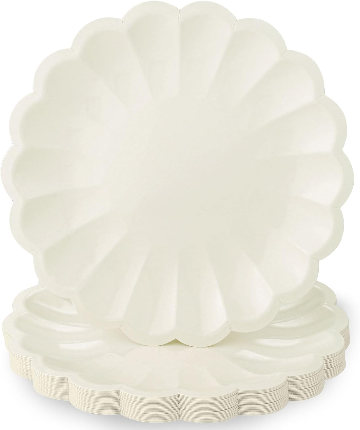 30 Pcs Ivory Scalloped Paper Plates 9.5 In Shell Edge Dinner Paper Plates Disposable Cream Scalloped Plate for Wedding Baby Shower Birthday Party