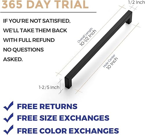 Miniatura 3 de Ravinte Paquete de 12 manijas cuadradas de gabinete de cocina de 10 pulgadas, color negro mate, tiradores de cajón negros, manijas de gabinete de