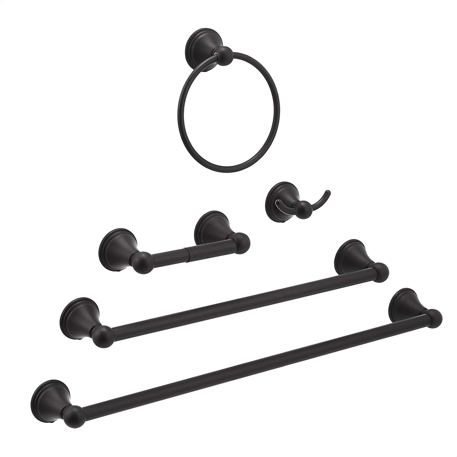 Amazon Basics 5Piece Bathroom Set Modern, Flat Black, Towel Bars