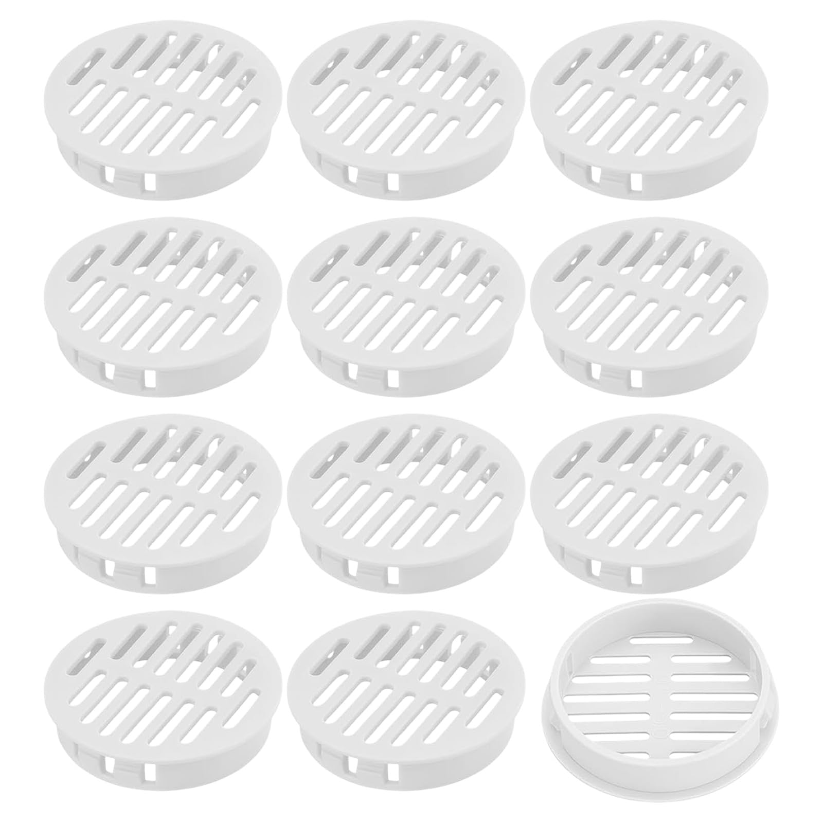KinetiCore 12 Pcs 50mm (2 Inch) Round Soffit Vents, White Plastic Circular Air Vent Grille, Push-Fit Vent Covers for Bathroom, Kitchen Cabinet, Ceiling, Under-Eaves & Home Ventilation