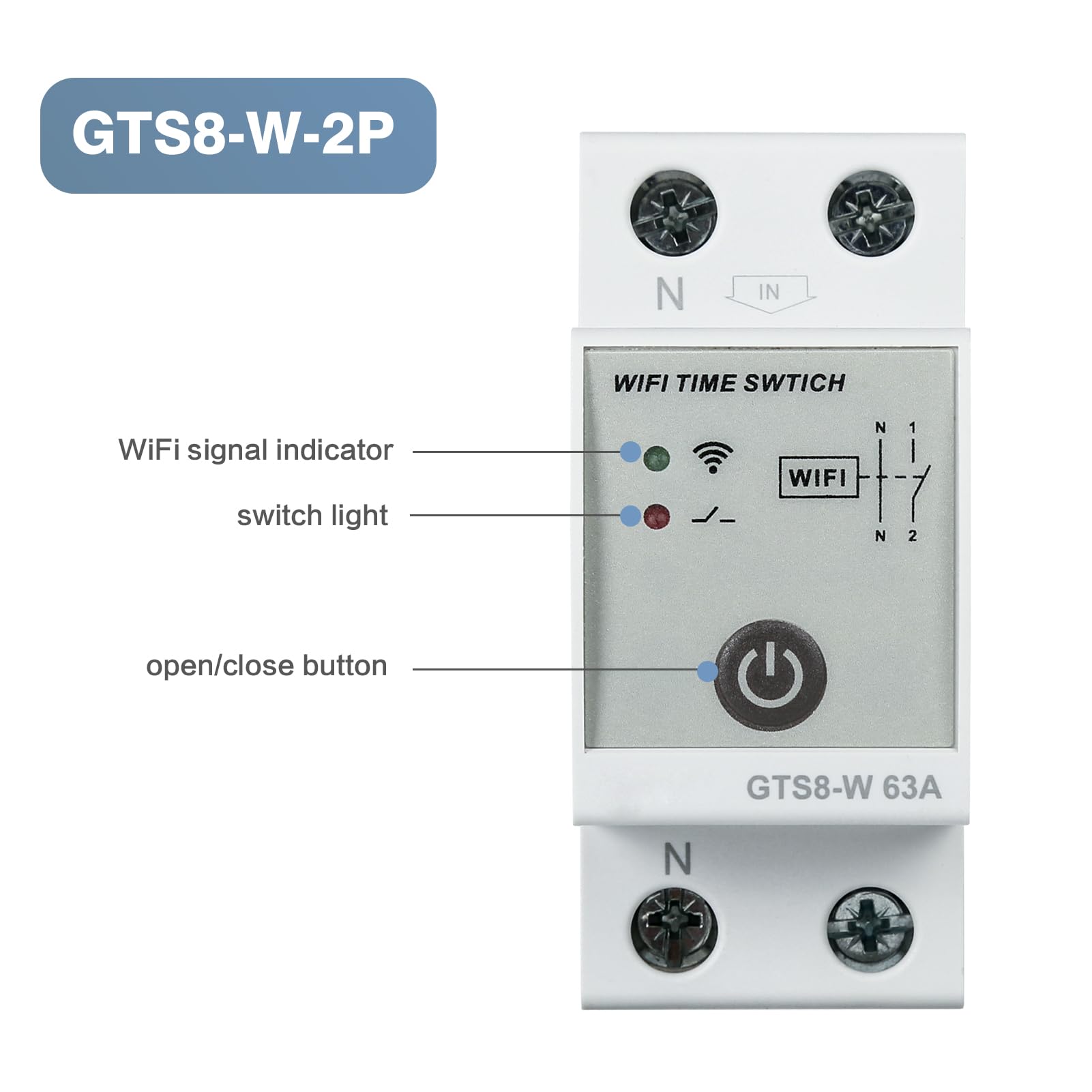 Programmateur Intelligent WiFi GTS8-W AC220V Commutateur de Contrôle Horloge Modulaire de Télécommande Domestique Intelligent Compatible avec TUYA APP(2P-63A)