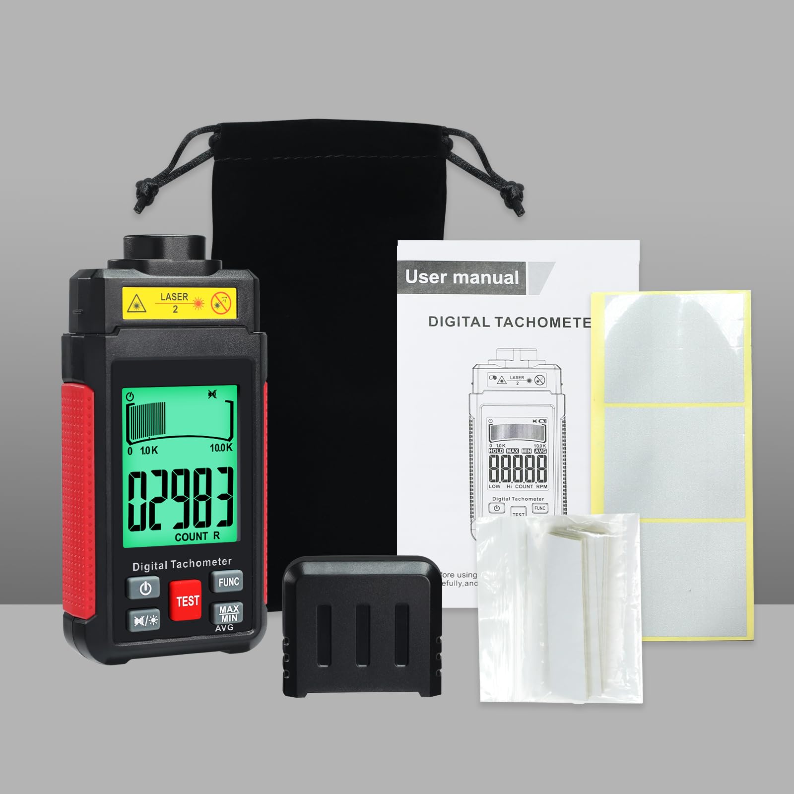 Tacómetro Digital Sin Contacto RPM 10-99999 Sensor Fotoeléctrico Láser Alta Precisión Pantalla LCD Cinta Reflectora