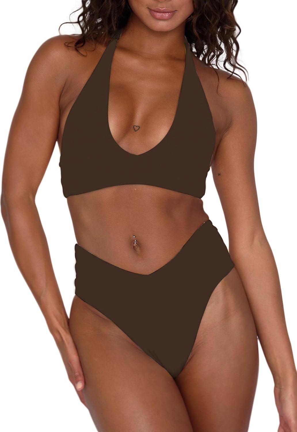 Women's Sexy High Leg Triangle Halter Bikini Set Padded Cup Bikini Cheeky Swimsuit V Cut Thong Bathing Suit - Image 2