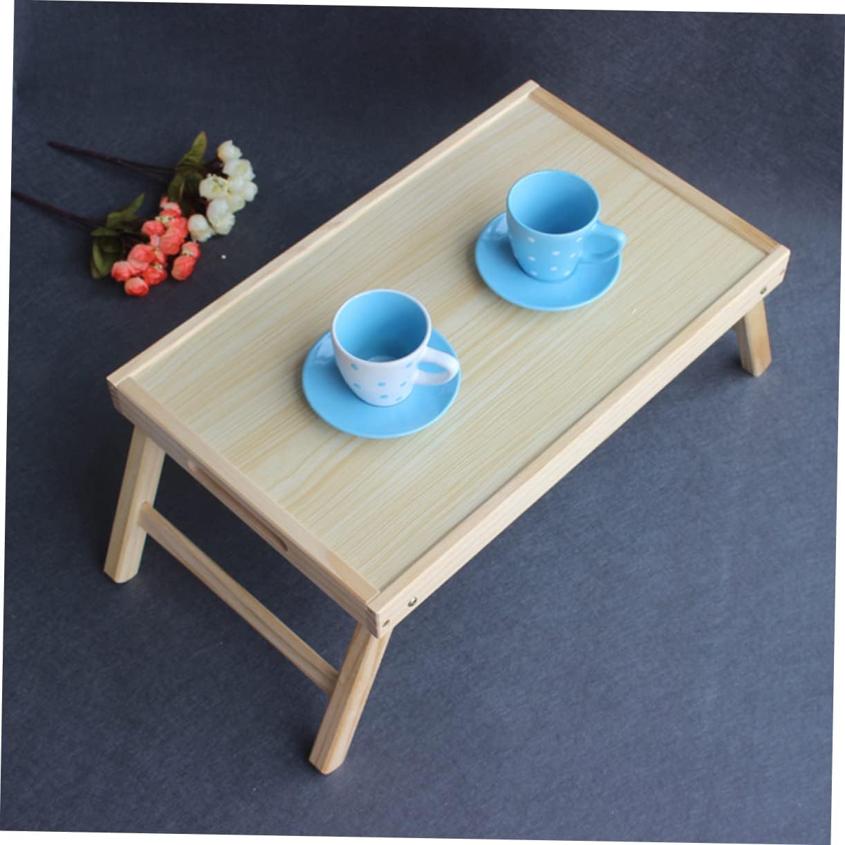 Gadpiparty Wooden Tea Tray Bed Desk Foldable Laptop Table Solid Wood Serving Tray for Breakfast Bedside Table Sturdy Legs