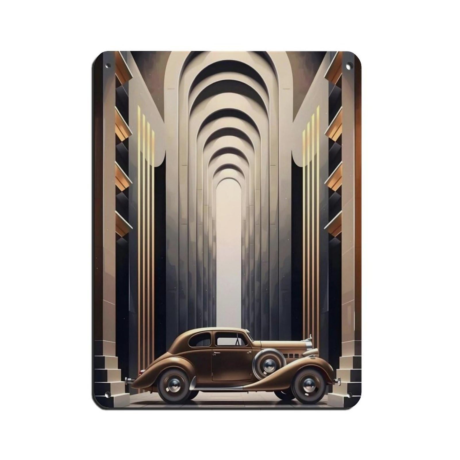 Art Deco Vintage Car,1920s Architecture Poster Tin Sign Vintage Metal Pub Club Cafe Bar Home Wall Art Decoration Poster Retro 12x16inch(30x40cm)