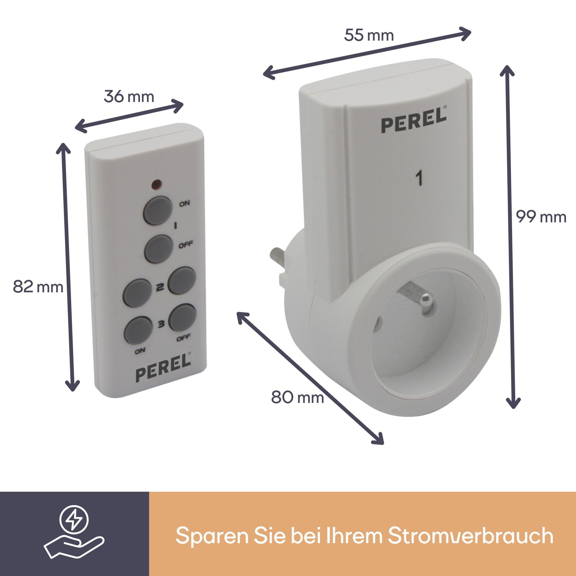 Perel Funksteckdose, mit Fernbedienung, 3er Set, bis zu 25 m, 10 A, 2300 W, weiß