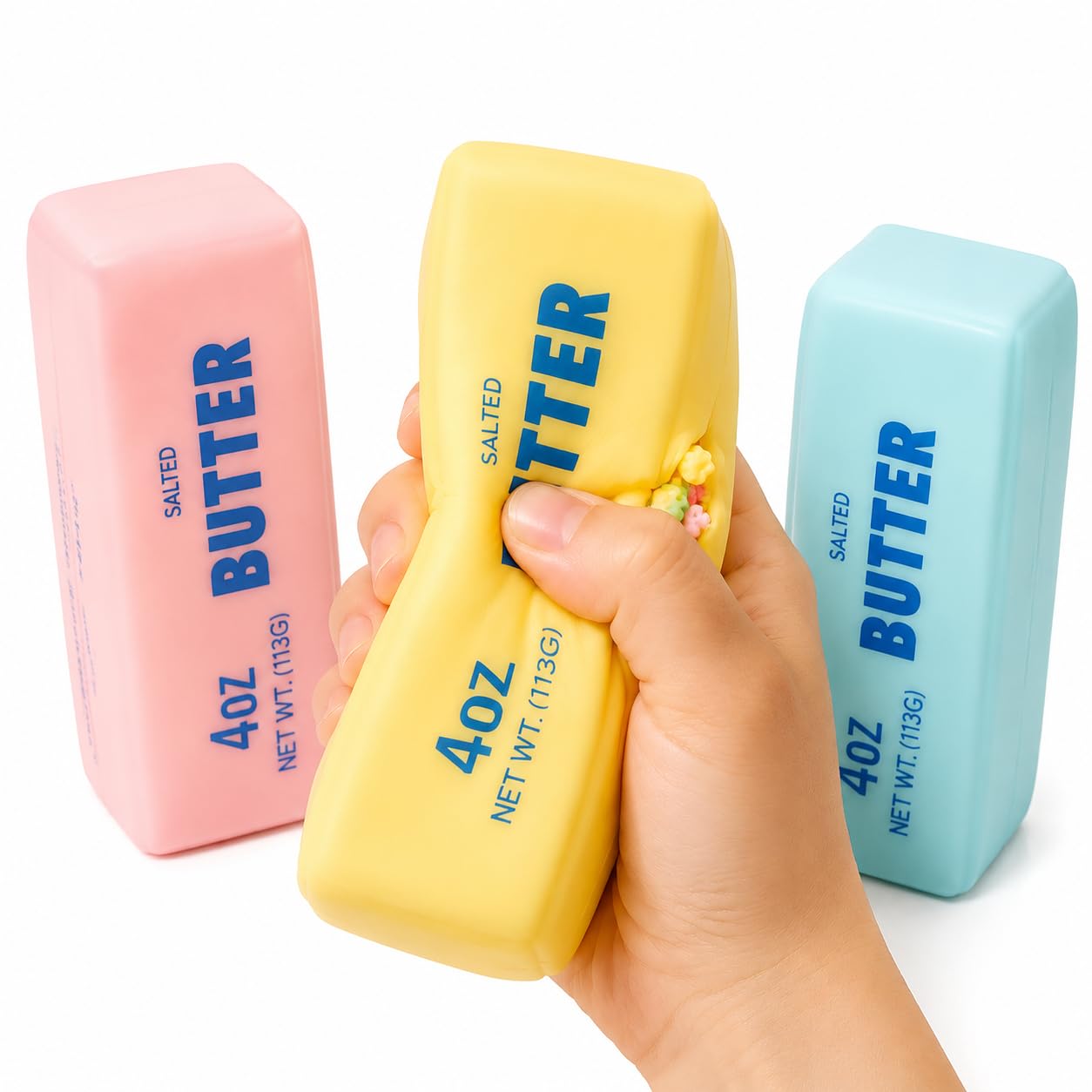 3 pcs Crunchy Butter Squishy ASMR Stress Ball with Colorful Block Filling, Soft Slow Rising Butter Fidget for Desk, Office, Party Favors & Gifts