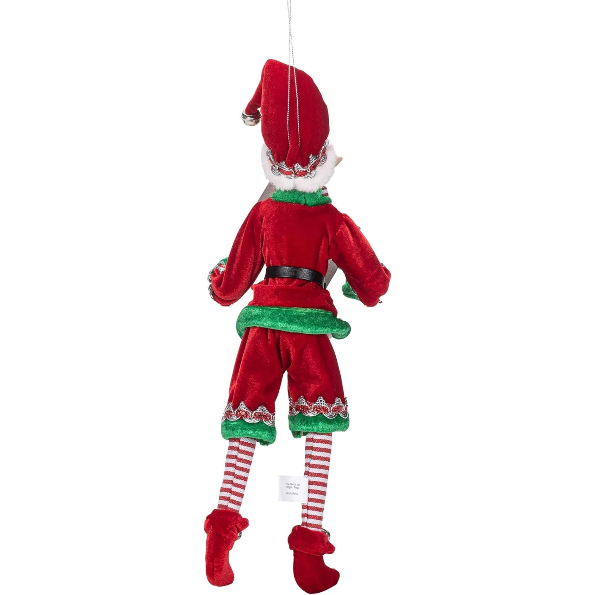 RAZ Imports Elfo de Navidad Posable, 16 Pulgadas de Alto, Traje de Terciopelo Rojo y Verde con Libro de Papá Noel, colección navideña de los Juegos de Reno 2019