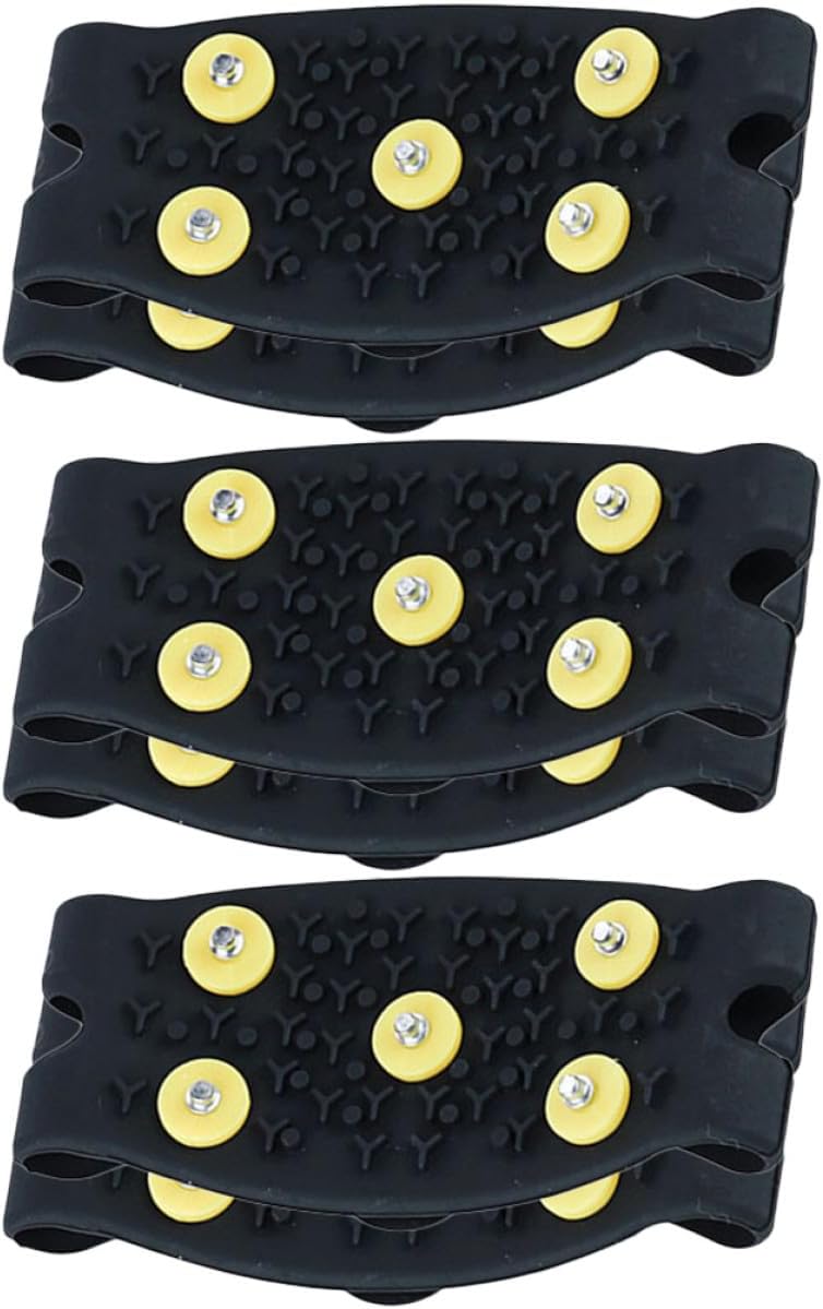 Ipetboom 3 Pairs Ice Cleats for Shoes and Boots with 5-Tooth Yellow Buckle TPE Spikes, Anti-Slip Snow and Ice Grippers for ’s Winter Hiking, Outdoor Traction Covers