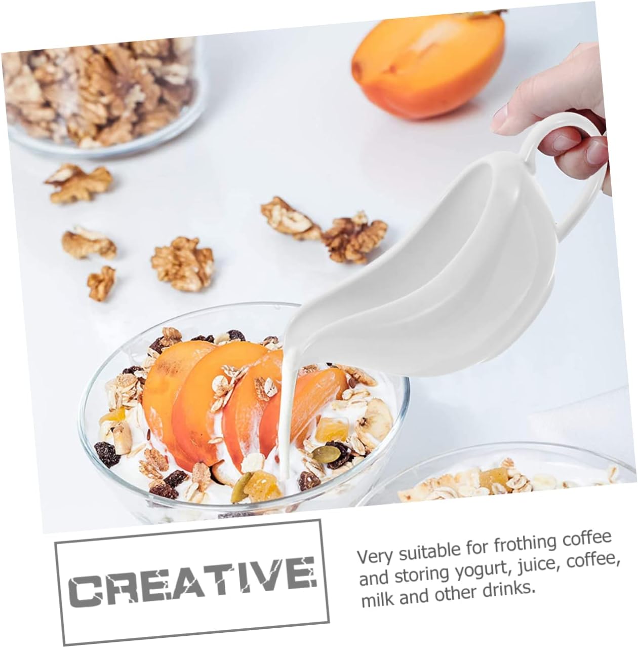 ABOOFAN 1set Modern Gravy Boat Sauce Dispenser Milk Sauce Pot Carafe Lid Restaurant Bar Catering Service Tableware