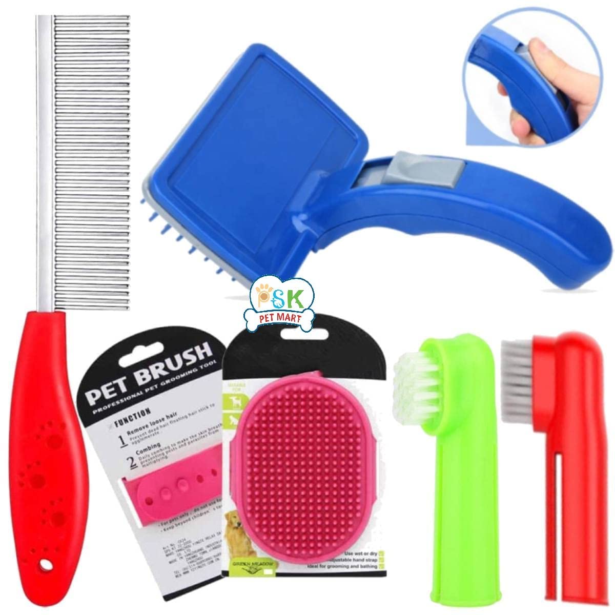 PSK PET MART Dog Grooming Kit - Dog Plastic Slicker Brush with Press Key for Puppies and Dogs + Dog Toothbrush + Pet Grooming Glove + Dog Steel Comb (Single Side) for Dog, Puppy, Cat - 4 in 1 (B09WHPKGF8) Amazon Price History, Amazon Price Tracker