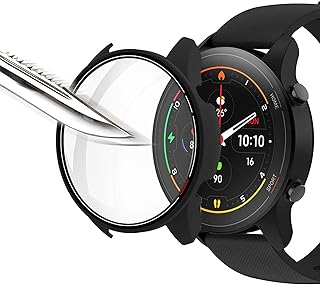 Msm-case Nero con Pellicola Protezione Schermo Vetro Temperato per Mi Watch , 9H Durezza PC Case,Bumper,Sottile Case Protettiva Completa per Smart Mi Watch