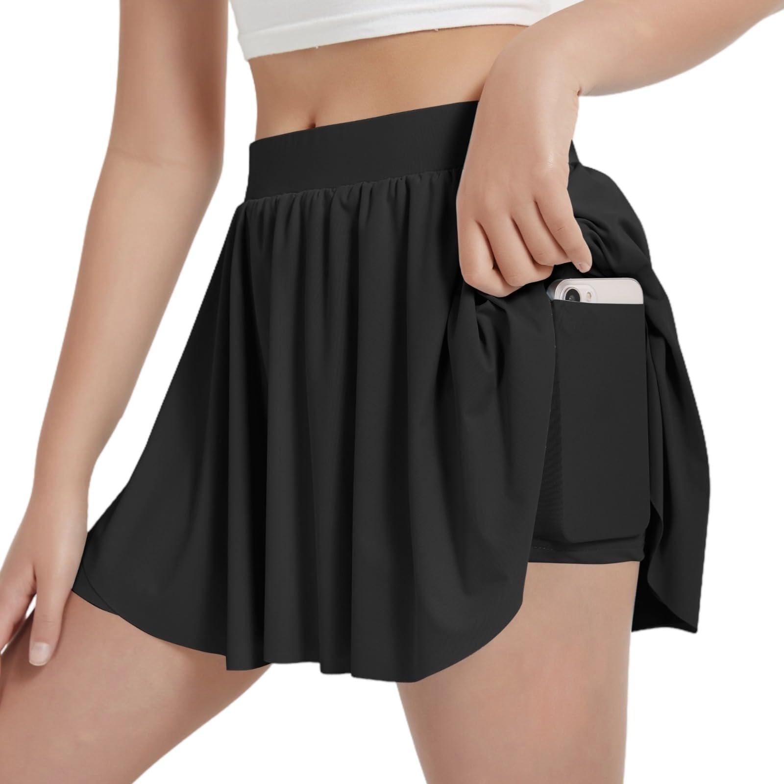 EXARUS Girls Tennis Skirts with Pockets Kids Athletic Skorts Golf Cheer Mini Tiered Skirt High Waisted Shorts 6-14Y