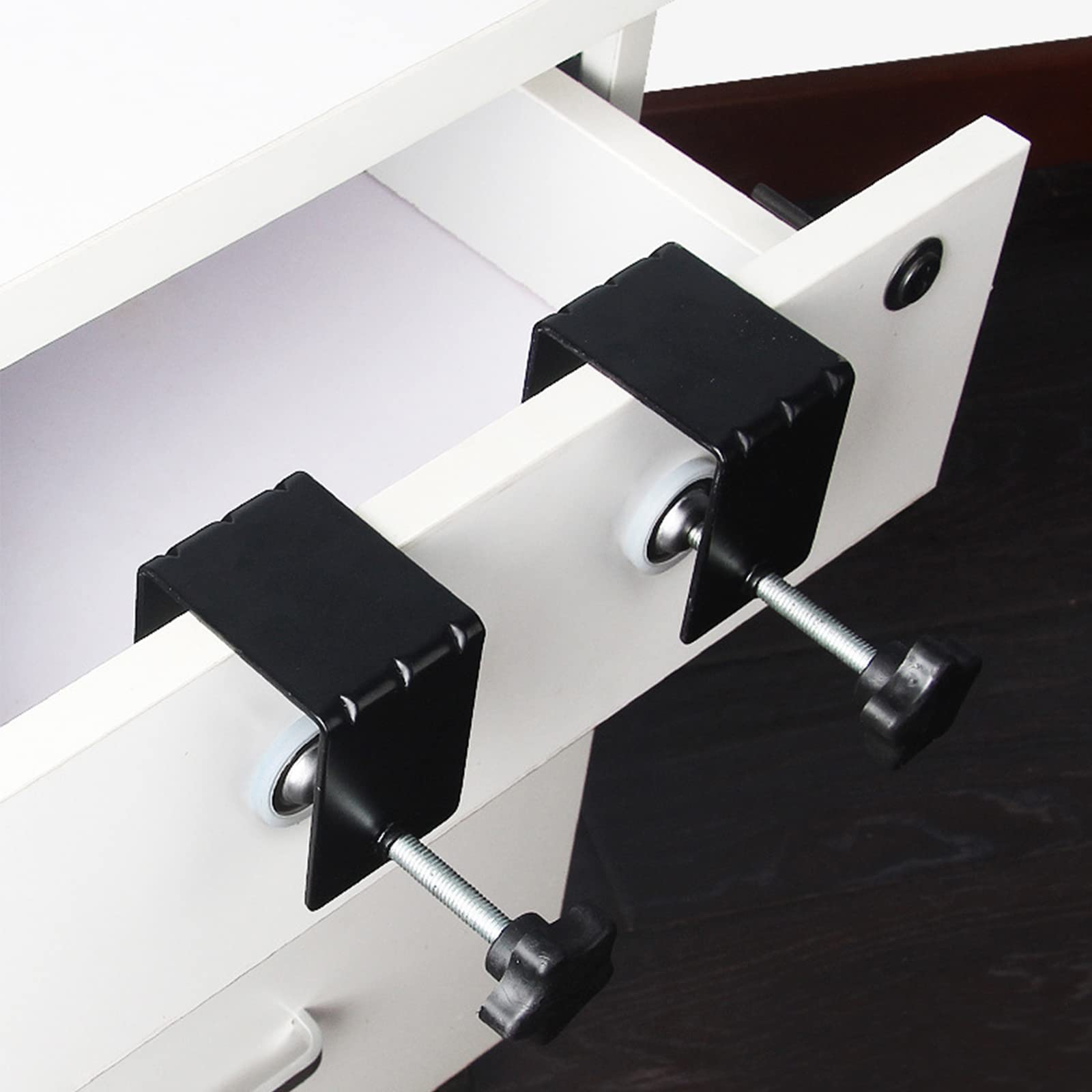 Firlar 2 Pcs Universal C Shape Desk Table Mount Clamp, Heavy Duty Cabinet Drawer Panel Mounting Clip, Stainless Steel C-clamp with Adjustable Screw, Easy and Fast Installing Frame of Cabinets