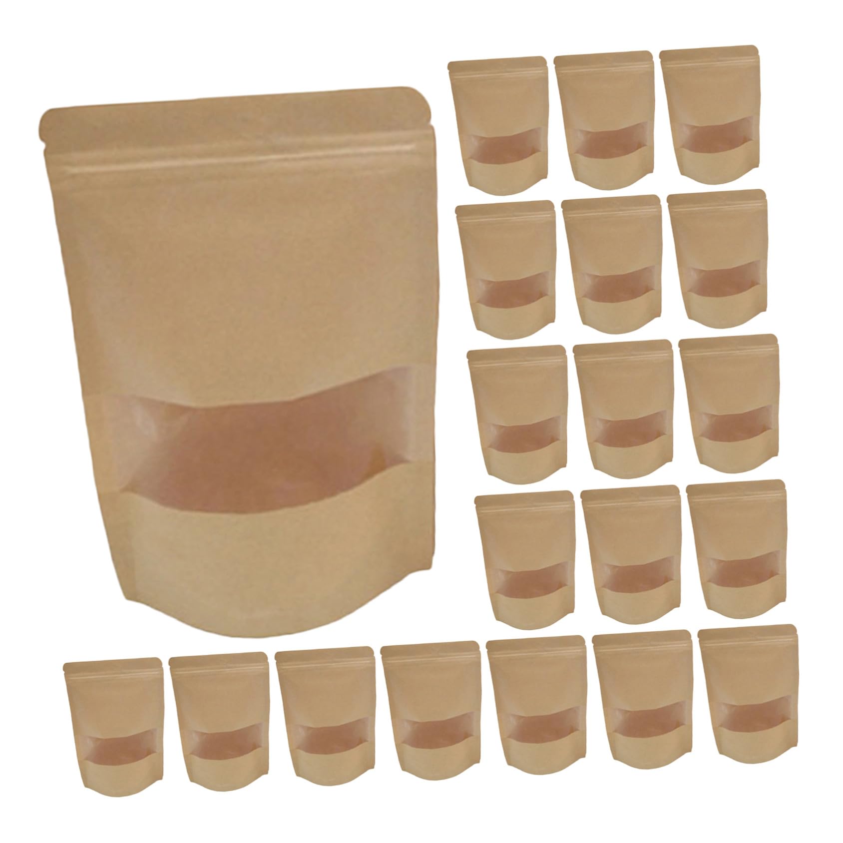 CALLARON 50pièces Sacs Emballage Alimentaire Papier Kraft avec Fenêtre et Fermeture Éclair pour Fruits Secs Noix Thé Séché Biscuits et Pâtisseries