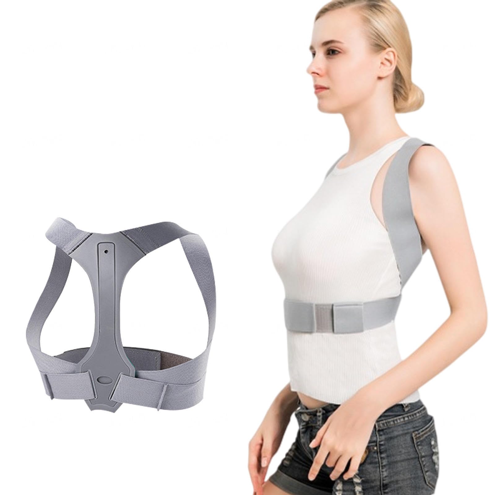 Corrector de Postura para Hombres y Mujeres, Soporte cómodo para la Parte Superior y la Espalda, enderezador de Espalda Ajustable para Espalda, Hombros y Cuello, L