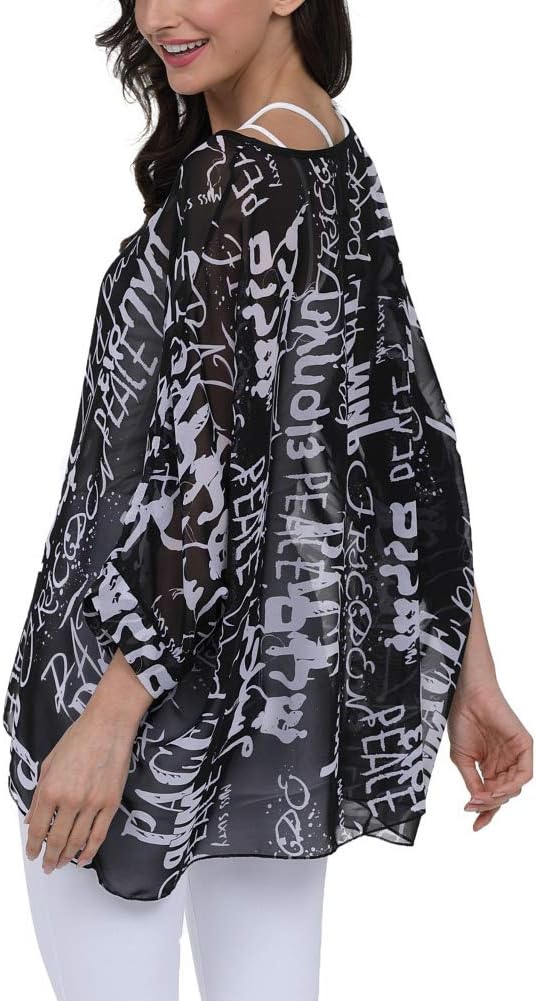 Ckikiou Plus Size Batwing Flowy Semi Sheer Chiffon Blouse Tunic for Women Summer Floral Print Boho Beach Cover ups - Image 5