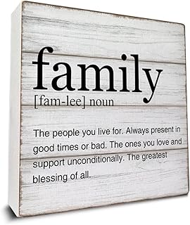 Family Definition Wooden Box Sign Family Quotes Desk Decorative Wooden Sign Home Living Room Decor for Desk Table Shelf 5 x 5 Inches