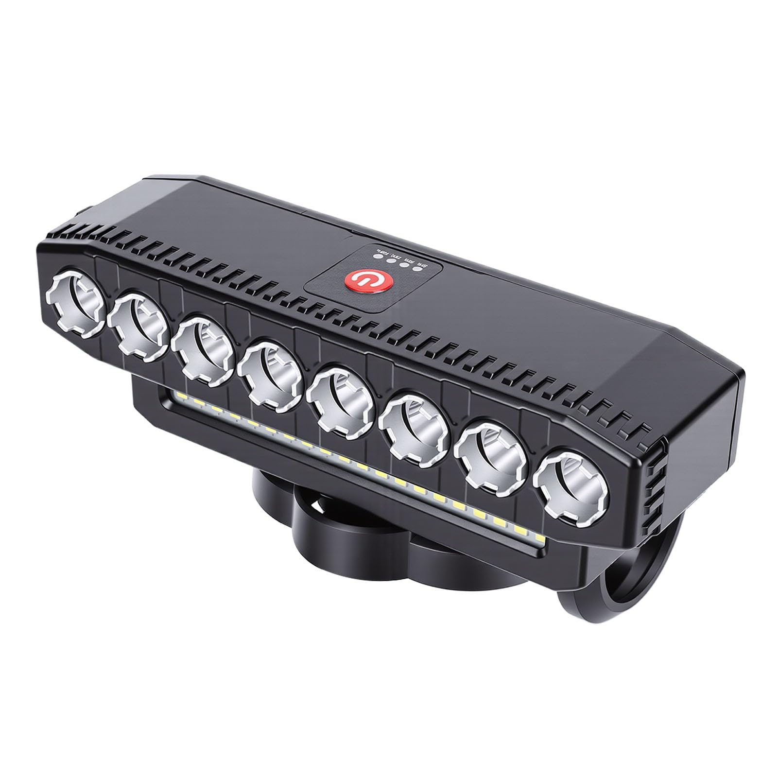 Alomejor Fahrradlicht, 8 LEDs, Wiederaufladbarer USB-Scheinwerfer mit Hupe, 6 Modi, Powerbank-Funktion, IP44 Wasserdicht, für die Sicherheit von Mountainbike- und Off-Road-Fahrrädern
