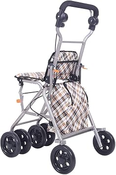 Folding Roller Walker, 4 Wheel Rolling Walker with Seat & Bag - Shopping for Adults, Seniors, Seniors