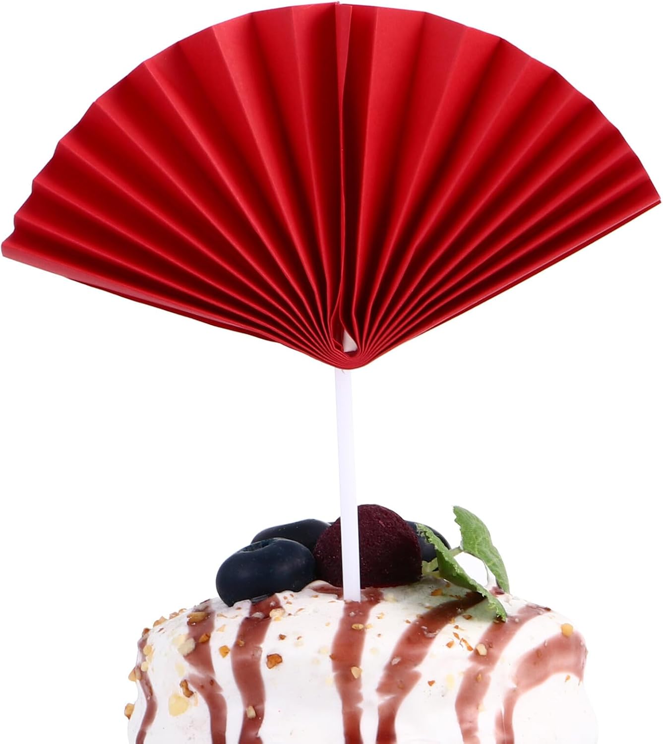 Lurrose Red Fan-shaped Cake Picks 10pcs, Non-edible Birthday Cake Toppers Decorations for Party and ’s Celebration