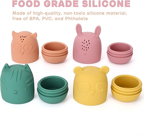 Miniatura 3 de AULEGE Juguetes de baño de silicona, juguetes de bañera exprimibles para niños de 6 a 12 a 18 meses, juguetes de baño ecológicos sin moho, juguetes