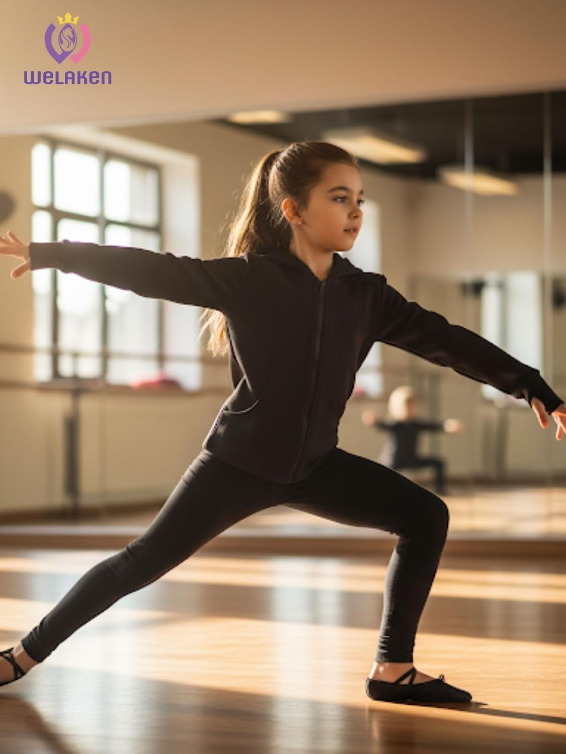 WELAKEN Girls Athletic Zip-Up Hoodie Sweatshirt,Long Sleeve Casual Hoodie for Kids - Image 3