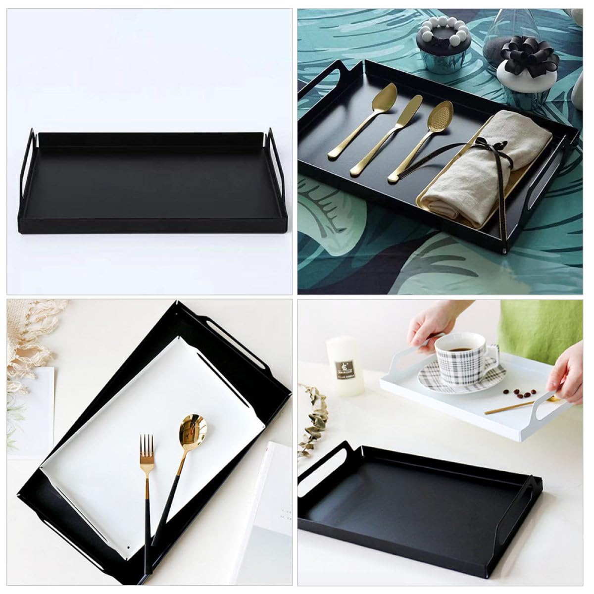 Toyvian Plateau de Service Rectangulaire en Fer Robuste, Plateau à Dessert Réutilisable et Lavable, Design Simple et Solide pour Snacks et Desserts la Maison Table à Manger