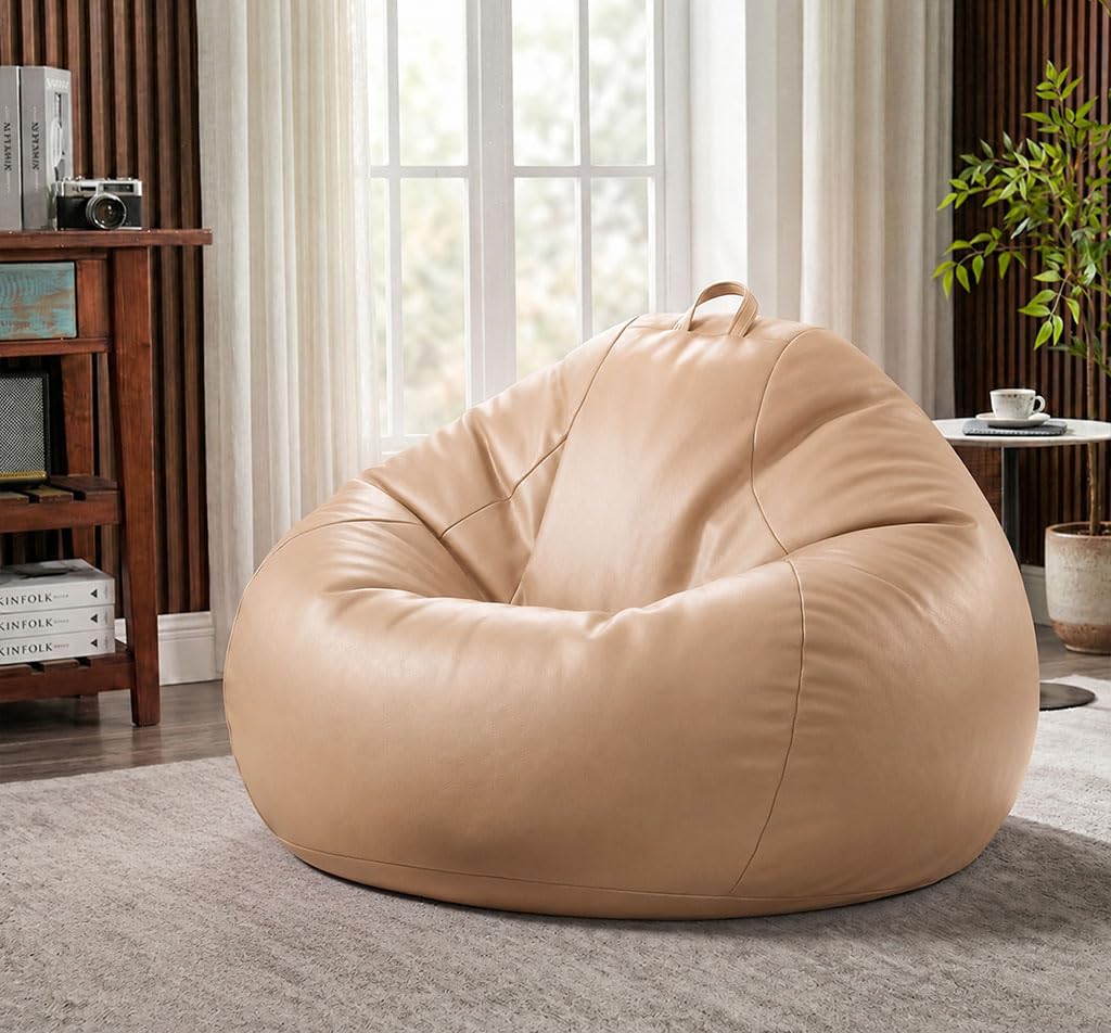 Sattva Classic 2XL Bean Bag Chair with Beans Filled | Faux Leather Sofa Style Beanbags with Beans for Living Room | Pre-Filled Beans Bag with Beans for Adults | Large Bin Bags Sofa - Cream-picture-34