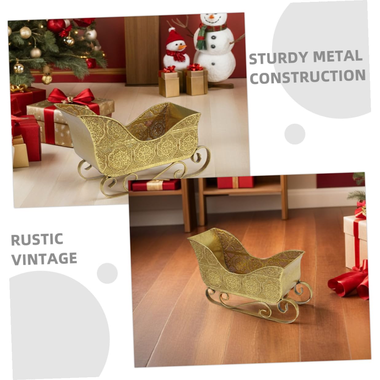 Alipis Weihnachtliche Schlittendekoration aus Eisen Goldener Kleiner Schlitten als Süßer Bonbonhalter und Tischzentrum für Festliche Weihnachtsfeiern und Schreibtische
