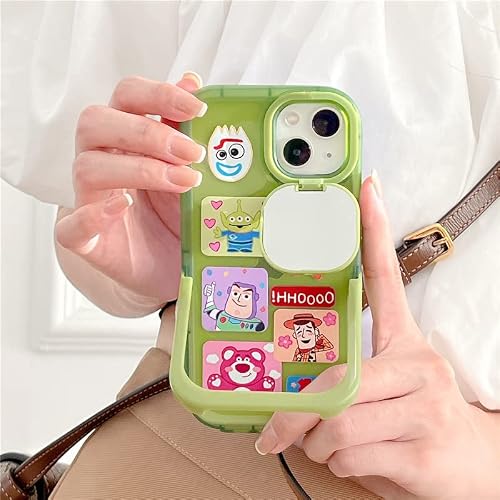 Soft Tpu Case With Stand Mirror For Apple Lotso Huggin Bear Woody Space Alien Buzz Lightyear Fork Disney Cartoon Anime Cute Lovely Adorable Girls Kids Boys (Green For Iphone 13 Pro Max) #TOP2