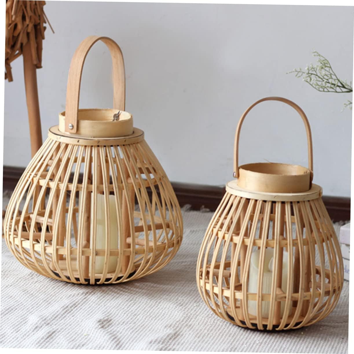 Retro Style Bamboo Lantern Candleholder Decorative Candlestick for Home Decor