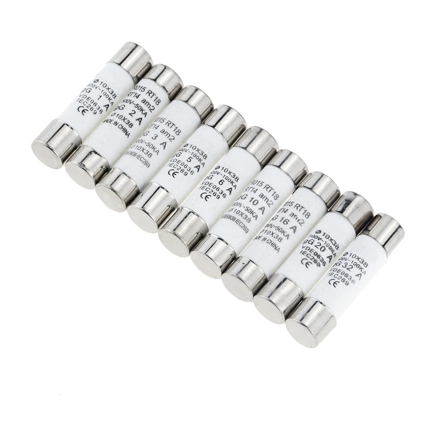 Bezpiecznik 10 sztuk x 38 zwinnych bezpieczników ceramicznych x mm 500 V 1 A 2 A 3 A 4 A 5 A 6 A 16 A 20 A 32 A do RO15 RT18 RT14 rdzeń bezpiecznikowy (5 A)