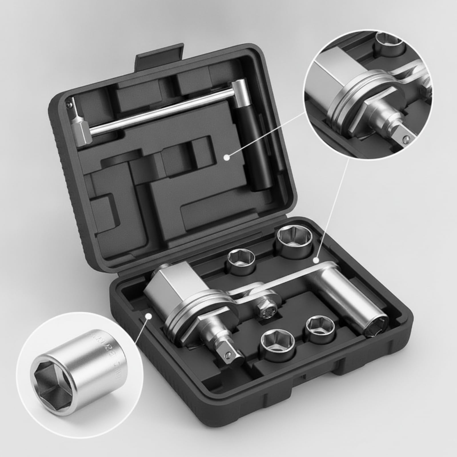 Harilla Clé à Démonter Pneu Clé à Douille Clé à Chocs Levier à Cliquet Effet Multiplicateur Acier 40cr Renforcé Douilles 17 Mm 19 Mm 21 Mm 22 Mm Coffret