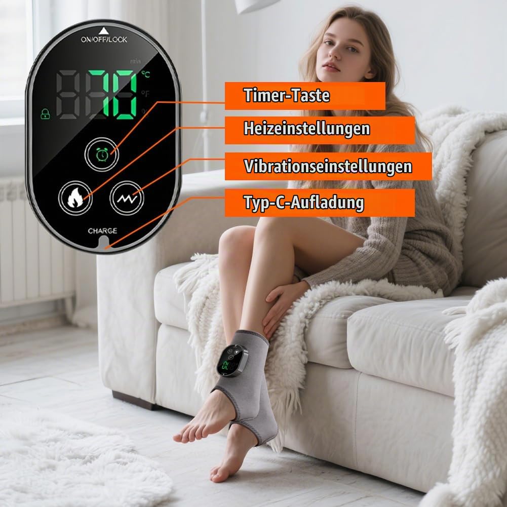 Fussmassagegerät Elektrisch,3-In-1-Fußmassager,2 Stück Foot Massager Kabellos,Portable Cordless Ankle Massagers, 6 Heizstufen＆3 Vibration, Timer für Schmerzlinderung und Tiefenentspannung