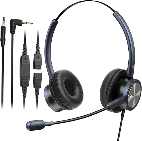 Miniatura 1 de Auriculares para teléfono con conector de 0.098 in y 0.138 in para teléfono de escritorio, teléfono celular, PC, laptop, CallCenter, auriculares de