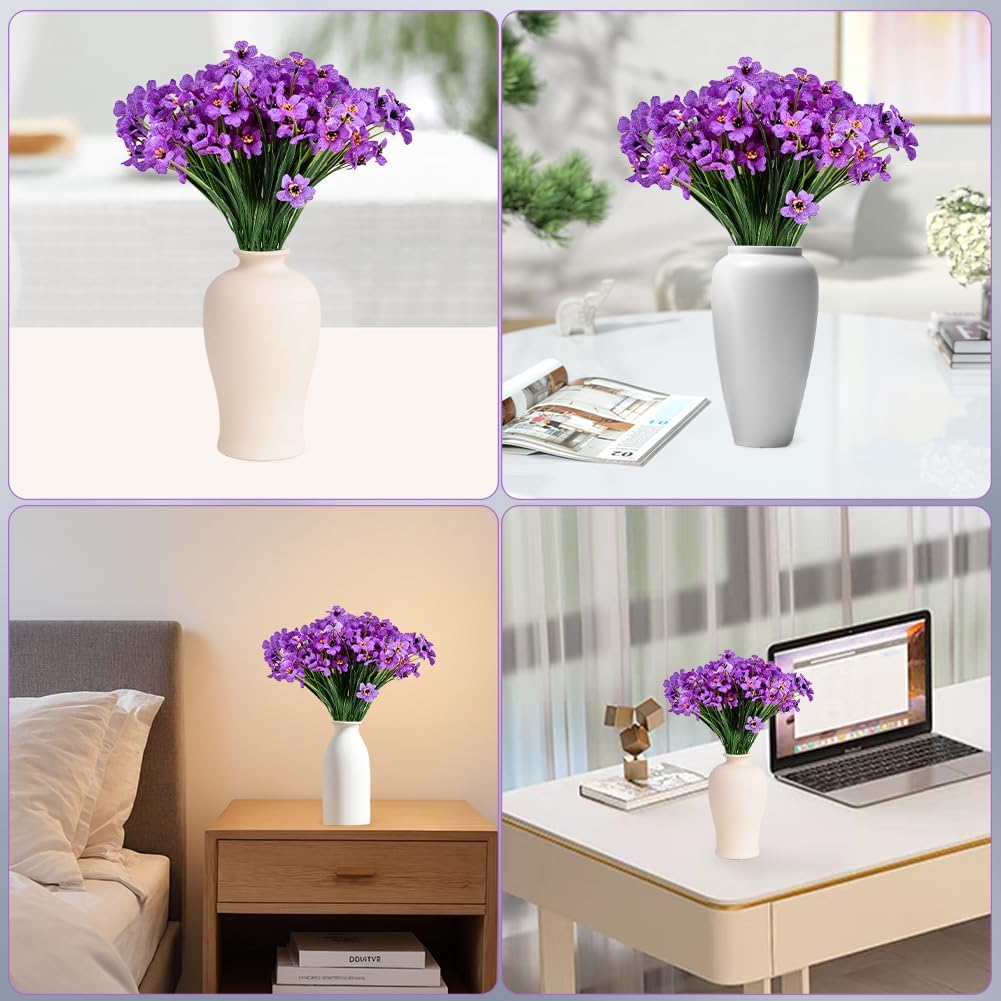 6 Bundles Artificial Violet Flowers, Fake Silk Flowers Spring Decor, UV Resistant Faux Plants, No Fade Faux Greenery for Indoor Outdoor Home Garden Wedding Decor(Color:Purple) - Image 8
