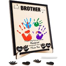 Funnli Gifts for Brother Men Boys, Brother Birthday Gifts DIY Handprint Plaque with Paint, Fathers Day Christmas Birthday Graduation Gifts for Brother from Sister, Wooden Room Decor Framed Plaque