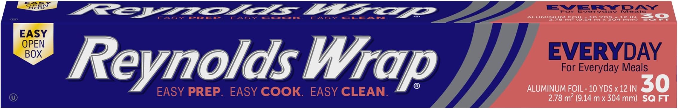 Reynolds Wrap Everyday Strength Aluminum Foil Roll, Freezer Safe and Grill Safe, Great for Foil Packets and Home Cooking, 12 Inches Wide, 30 Total Sq. Ft.